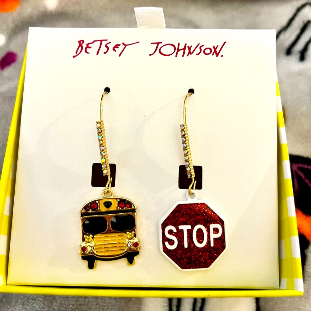NIB Betsey Johnson School Bus dangle earrings
